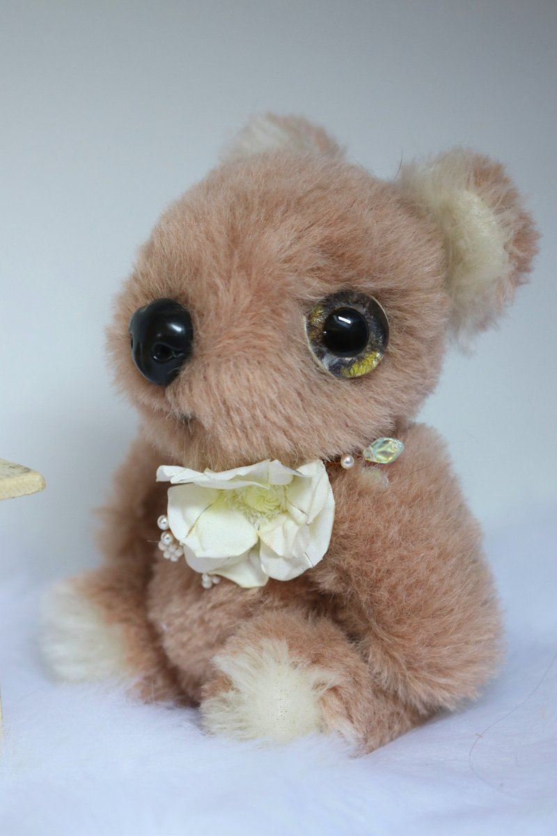 Pink teddy bear/Baby bear/Huge eyes/Yellow eyes/Alpaca/Collectible pink teddy/ - ตุ๊กตา - วัสดุอื่นๆ สึชมพู