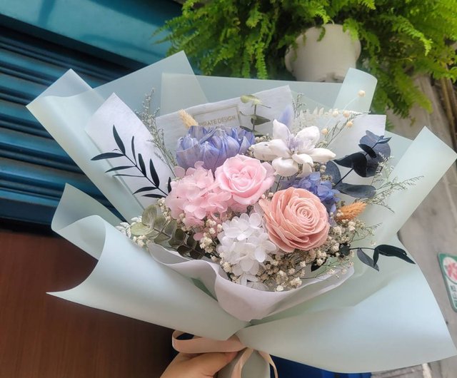 Haizang Design│Fresh pink blue. Dry Preserved Rose Bouquet