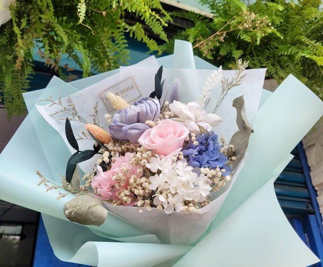 Haizang Design│Fresh pink blue. Dry Preserved Rose Bouquet