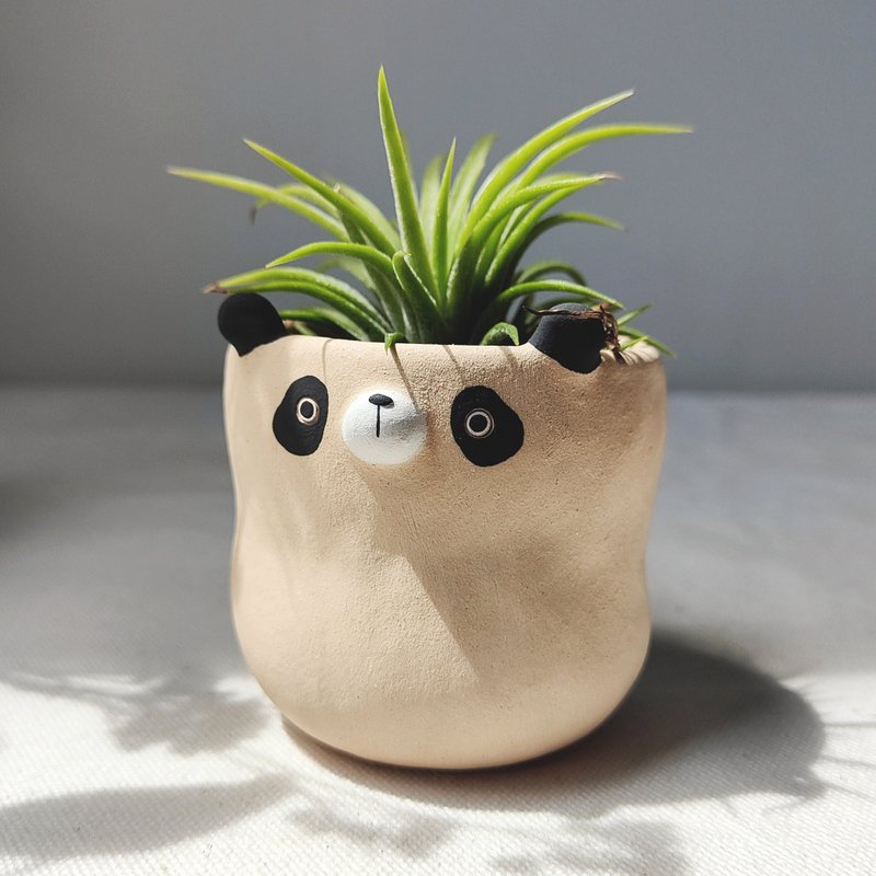 Little panda plant pot. Handmade planter. - Pottery & Ceramics - Pottery 