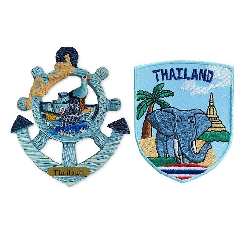 A-ONE 泰國船錨辦公磁鐵+泰國 大象 刺繡布標【2件組】紀念磁鐵療癒小