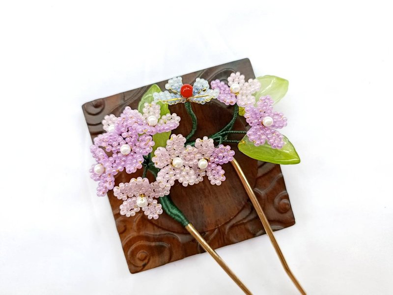 Purple Hydrangea Vintage Beaded Head Hairpin Accessories - Other - Other Materials Purple