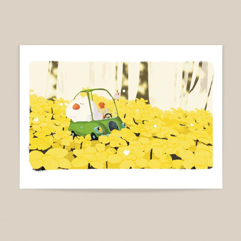 花の海に落ちる/B5イラストポスター - ポスター・絵 - コットン・麻 イエロー