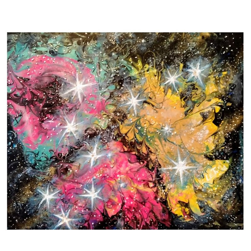Constellation Lion painting on canvas 50 by 60 Original art by Elena Titenko LeT - Posters - Other Materials Multicolor