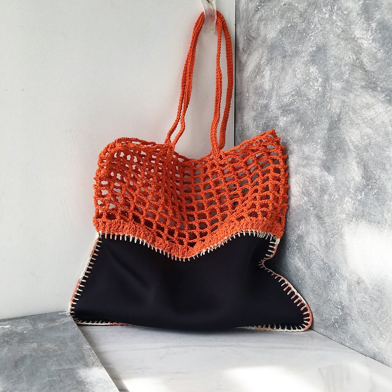 Orange-Black Gradie crochet bag - กระเป๋าถือ - ผ้าฝ้าย/ผ้าลินิน สีเหลือง