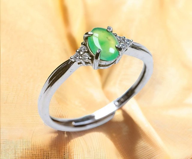 Burmese Transparent outlet Jade 925 Sterling Silver and 18K Gold Ring Size 6