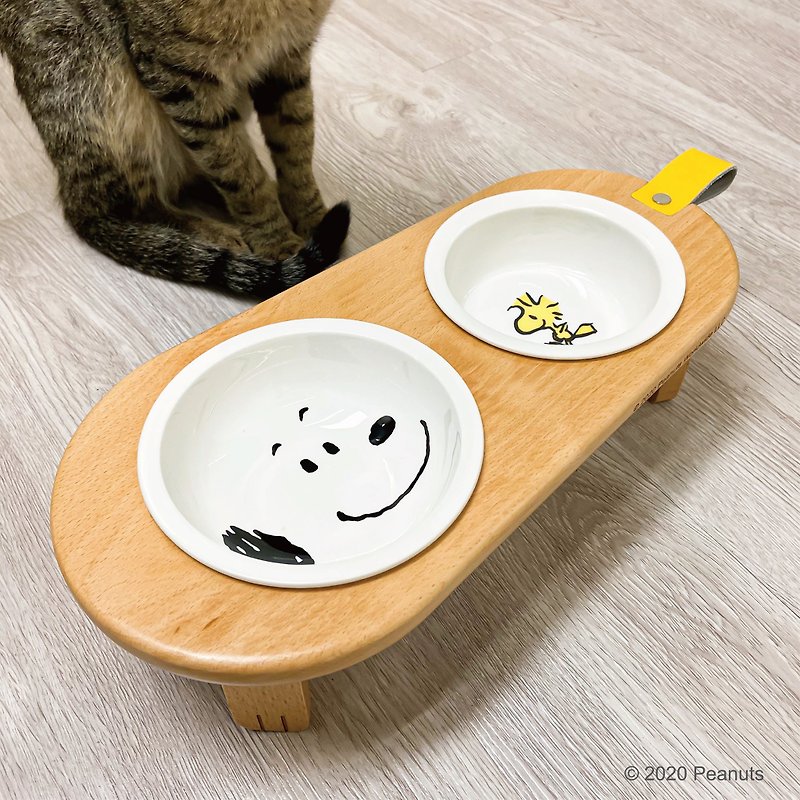 木頭 寵物碗/碗架/自動餵食器 咖啡色 - SNOOPY聯名 寵物碗架