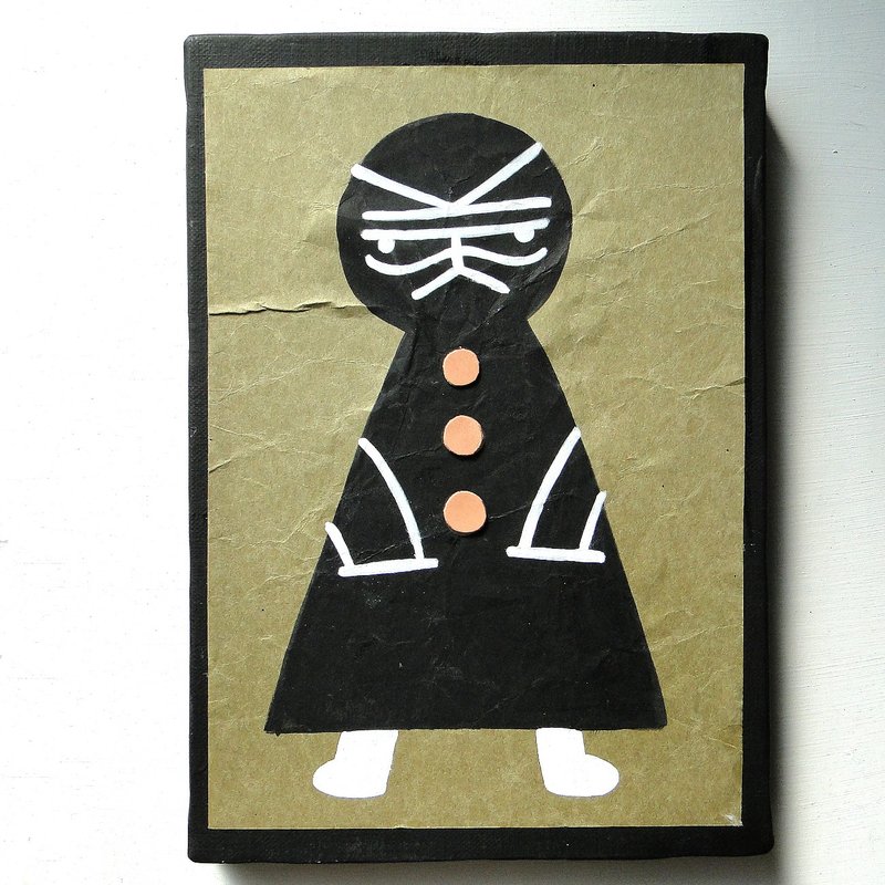 ヴィンテージ風くしゃくしゃアート 原画 絵画 キャンバス画 革ボタン グリーン No17 - 海報/掛畫/掛布 - 紙 綠色