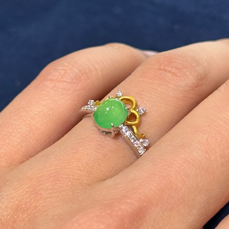 Glass wood floodlight small crown 18K design ring [Miramar counter] - แหวนทั่วไป - หยก สีเขียว