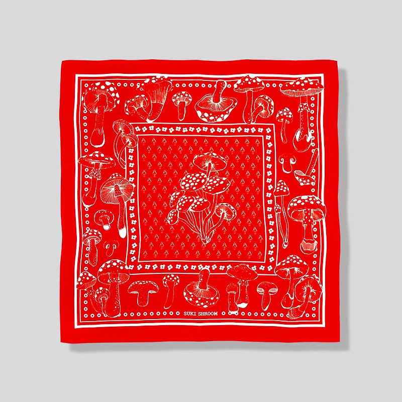 Homemade red mushroom silk scarf/ square scarf 53x53cm - Scarves - Silk Red