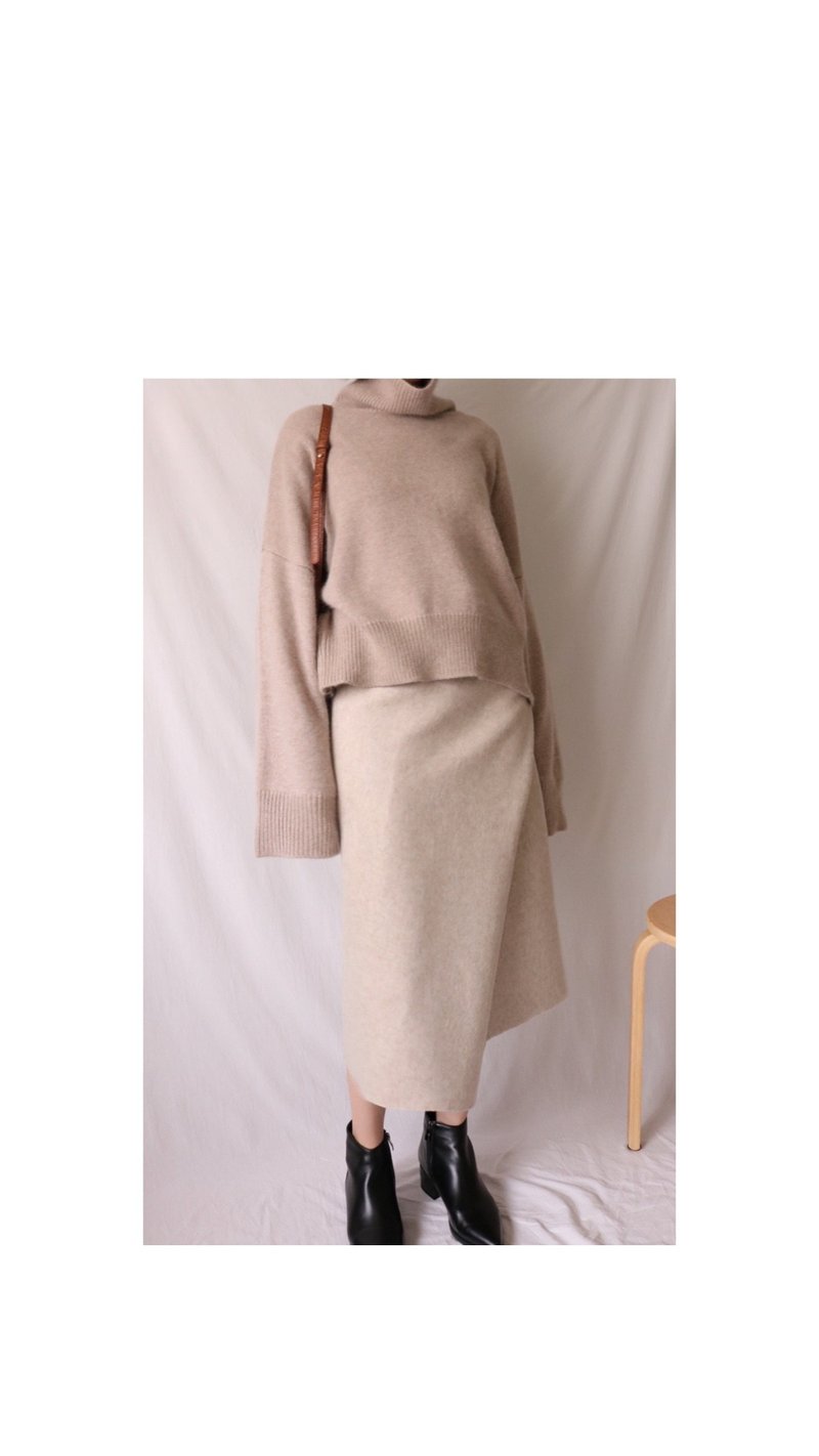 [Ready stock] Light mocha cowl collar pullover turtleneck long wool warm sweater - Women's Sweaters - Wool 