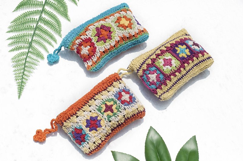 Hand-crocheted cotton Linen purse / admission package / debris bag / headset pouch / travel card set - France flower - กระเป๋าใส่เหรียญ - ผ้าฝ้าย/ผ้าลินิน หลากหลายสี