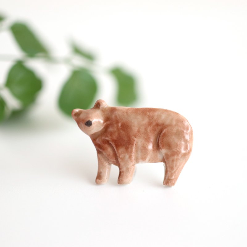 Bear brooch - Brooches - Porcelain Brown