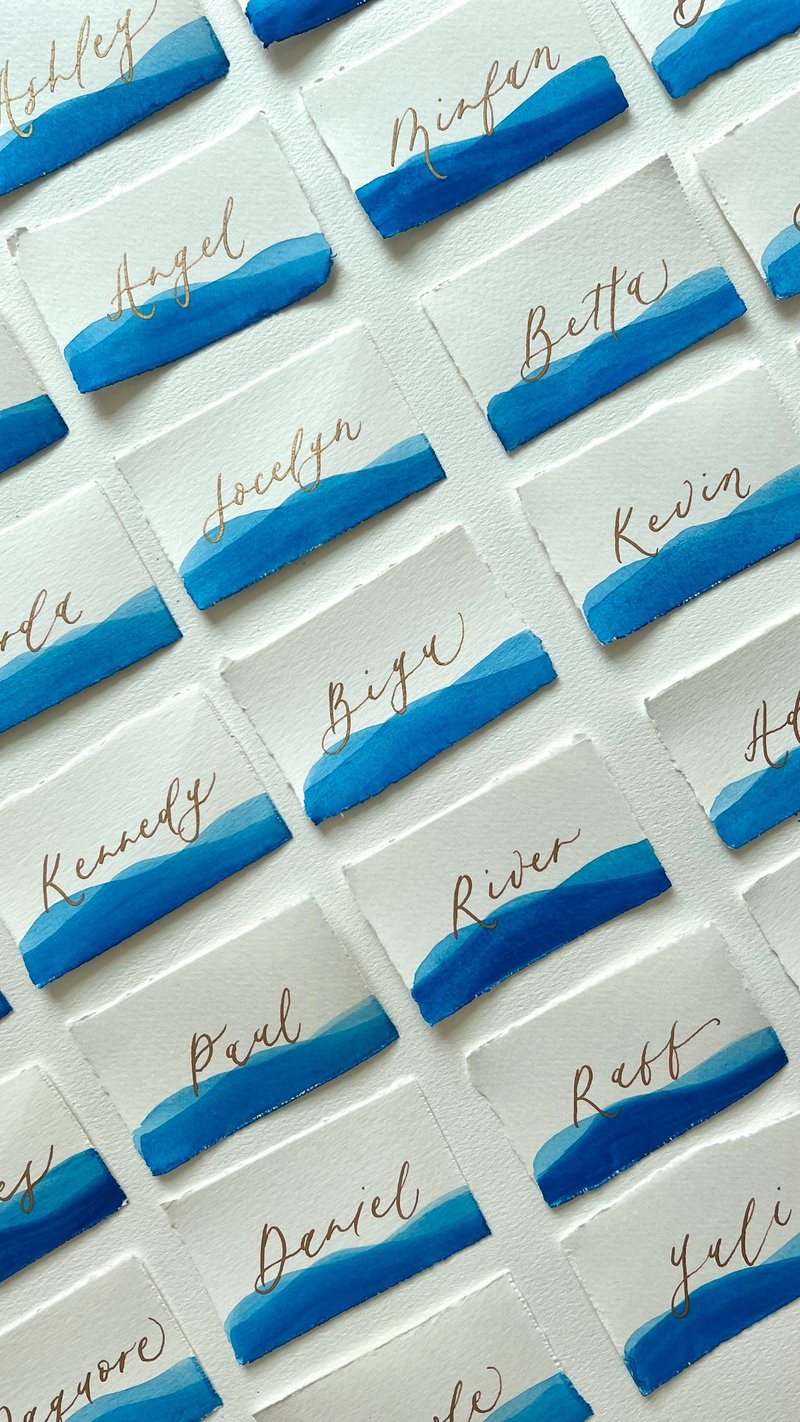 手工撕邊漸層自然感座位卡 玄手寫｜Shan Lettering｜卡片/明信片人氣榜 - Pinkoi