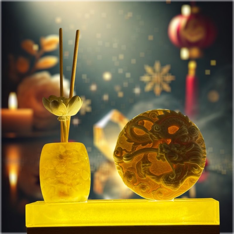 Pure Thoughts and Good Luck Crystal Diffuser Lamp Holder Series Citrine Dragon Turns the Universe and Gifts the Year of the Snake Lucky Compound Essential Oil - Lighting - Resin Yellow