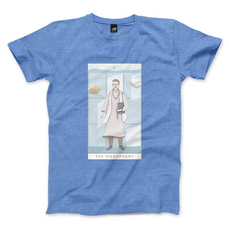 V｜The Hierophant - 石楠藍 - 中性版T恤 - 男 T 恤 - 棉．麻 