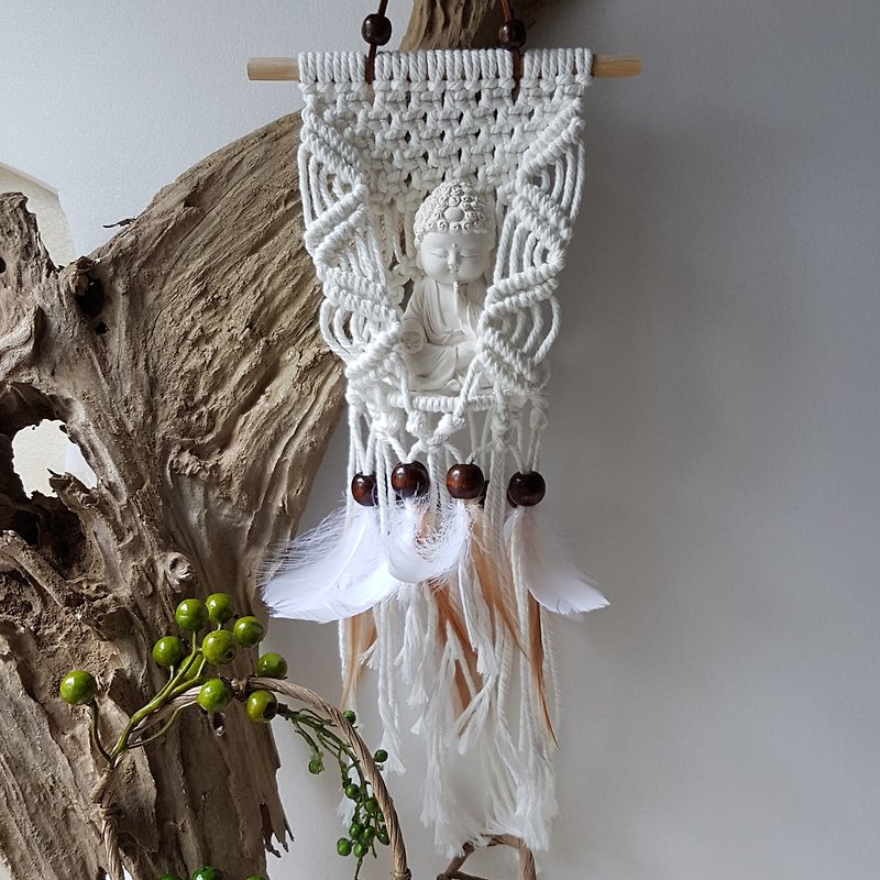 Miniature Small meditation Buddha 180701 w/macrame weaving swing chair - Fragrances - Other Materials White