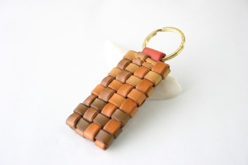 Hand-dyed leather style keychain, double ring type 17 - Keychains - Genuine Leather Orange