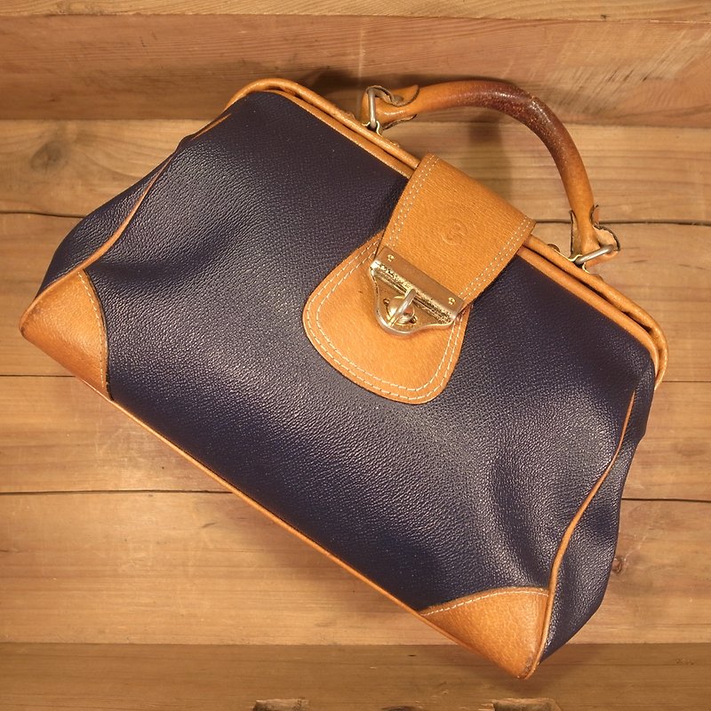 [Bones] cross brown mosaic doctor bag portable VINTAGE - Handbags & Totes - Genuine Leather Blue