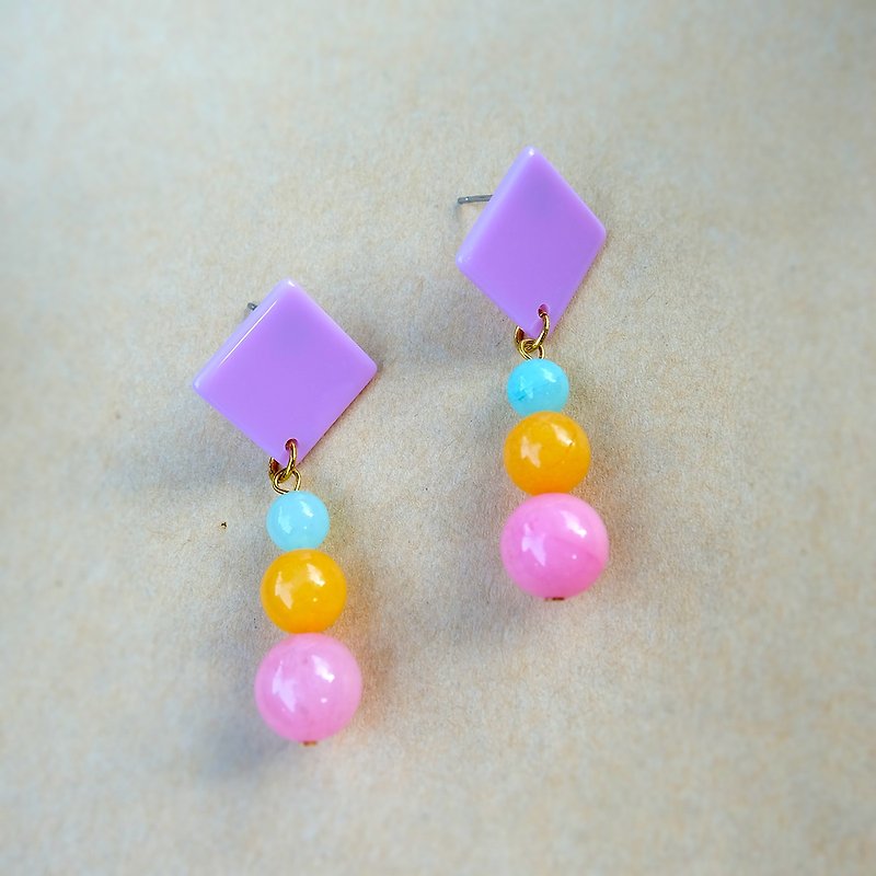 Glass bead earrings (code : mer001) with stainless steel post - Earrings & Clip-ons - Stone Pink