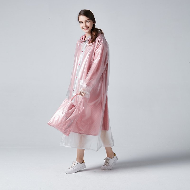 BAOGANI 雙層雨衣-圓點(粉紅) - 雨傘/雨衣 - 防水材質 粉紅色