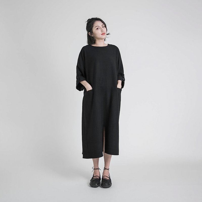 [Classic original] Wanderer_游子 loose dress _CLD506_黑 - One Piece Dresses - Cotton & Hemp Black