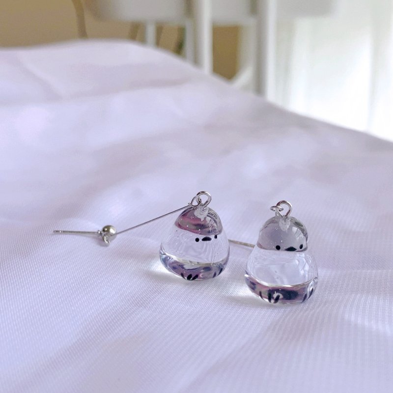 Pure handmade exquisite earrings|Little white pigeon (transparent)|Handmade UV glue jewelry|Comes with a PE jewelry storage box - ต่างหู - วัสดุอื่นๆ สีใส