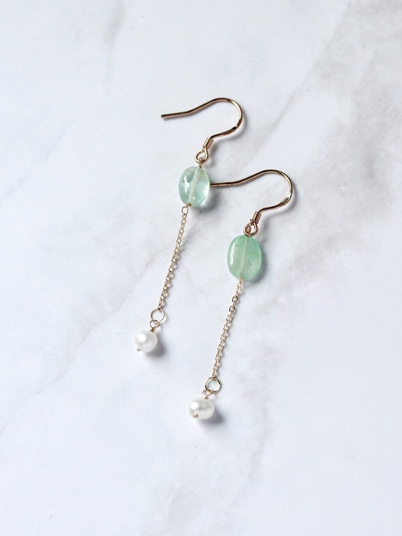 Oval Beryl Freshwater Pearl 925 Silver Ear Hook Earrings - Earrings & Clip-ons - Semi-Precious Stones Green