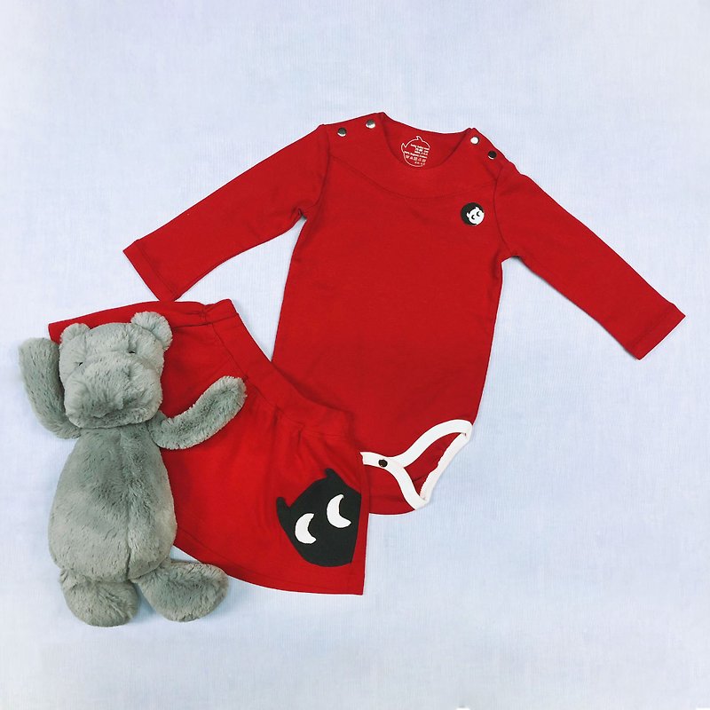 BASIC 小精靈徽章包屁衣(紅) - 嬰兒連身衣/包被/包巾 - 棉．麻 紅色