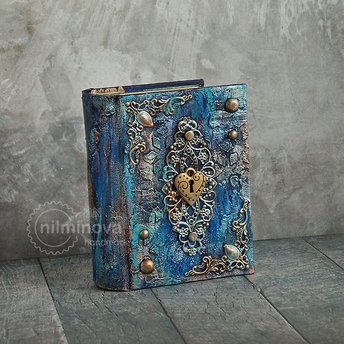 nilminova Blue gold notebook Small witchcraft book Mini magic journal Witch spell book BOS