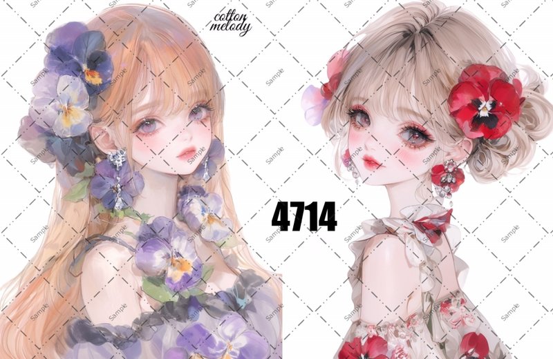 original sticker no.4714 人物ステッカー オリジナルステッカー オリジナル人物ステッカー 装飾ステッカー cotton melody - 貼紙 - 紙 