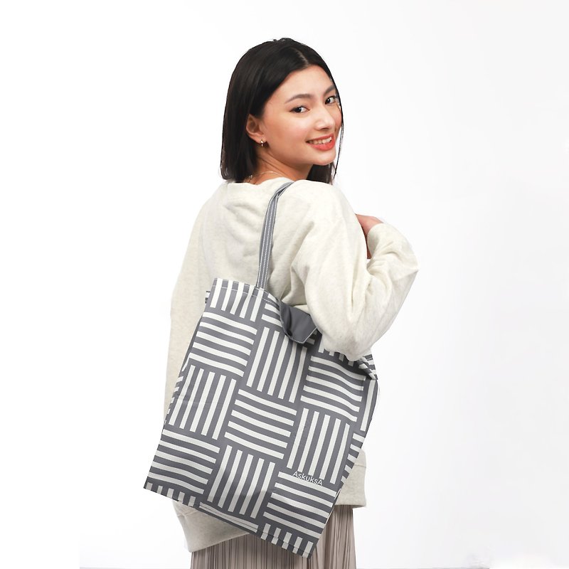 E for Envelop Medium Foldable Bag in Charcoal with pocket - Handbags & Totes - Eco-Friendly Materials Gray