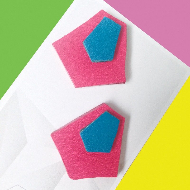 Geometric leather earrings (925 silver ear care) - Earrings & Clip-ons - Genuine Leather Pink