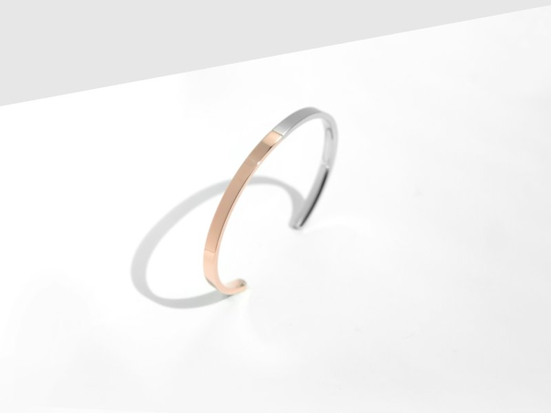 Polished 2-Tone Cuff Bracelet | Rose Gold | Personalised Gift - สร้อยข้อมือ - สแตนเลส สึชมพู