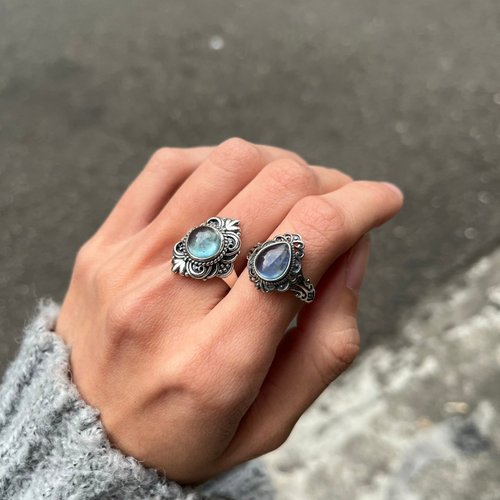 Xiyingyao 925シルバーアクアマリン 天然石 ライブ リング