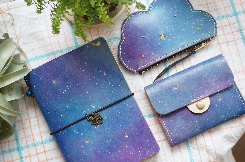 Goody Bag - Cosmic Star Series A6 Notebook + Cloud Coin Purse + Full Purse - Wallets - Genuine Leather Blue