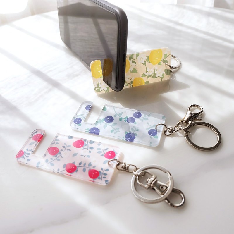 Customized by designer. Light fruit Acrylic phone holder key ring - Keychains - Acrylic 