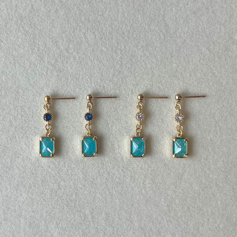 14K gold-filled lake blue ice cube earrings and Clip-On 14KGF - ต่างหู - โลหะ สีน้ำเงิน