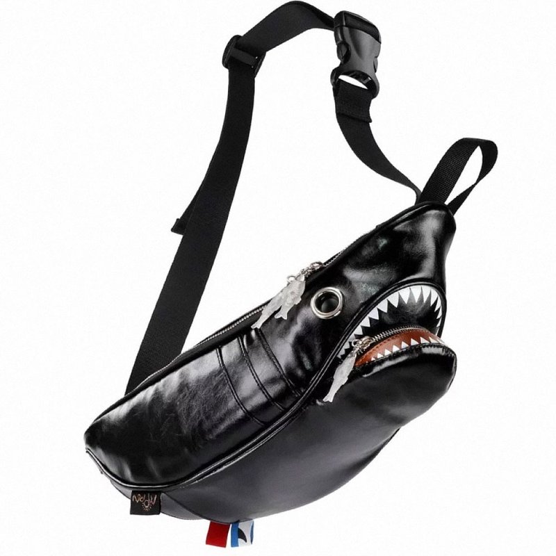 Morn Creations Genuine Shark Waist Bag-Matte Black (SK-510-BK) - กระเป๋าแมสเซนเจอร์ - วัสดุอื่นๆ สีดำ