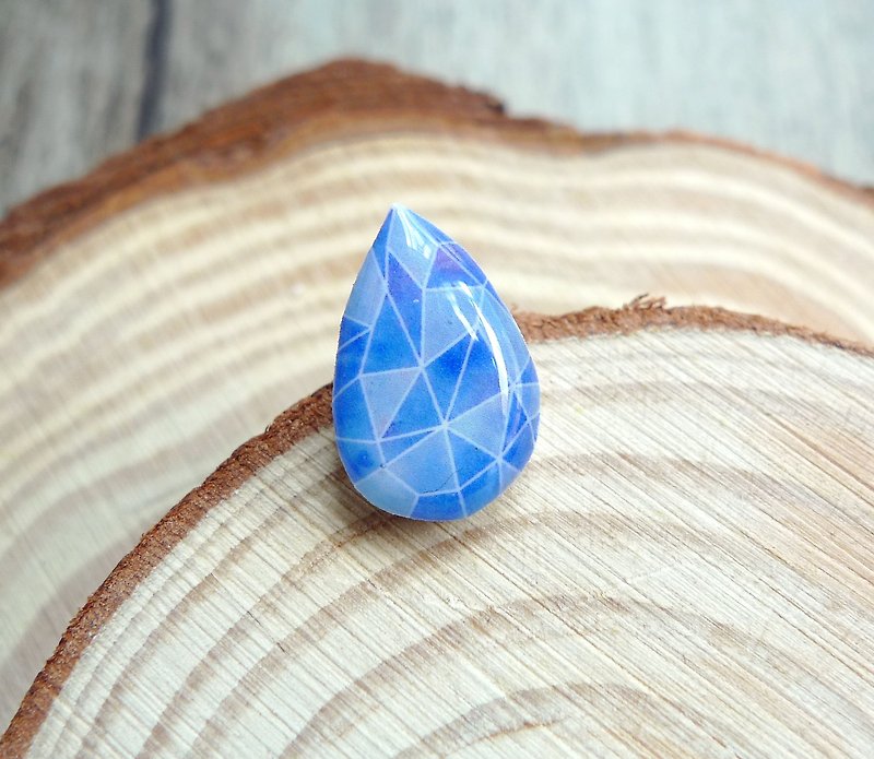 Misssheep-[水滴形切割寶石] 水彩風格 手作耳環  (耳針 / 可轉透明耳夾)[單隻] - 耳環/耳夾 - 塑膠 藍色