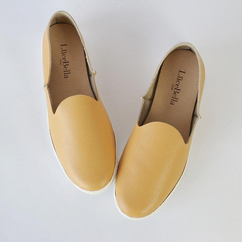 [Peony Petty Forward] Plain casual lazy shoes - Mustard yellow - only 22.5 left - รองเท้าลำลองผู้หญิง - หนังแท้ สีส้ม