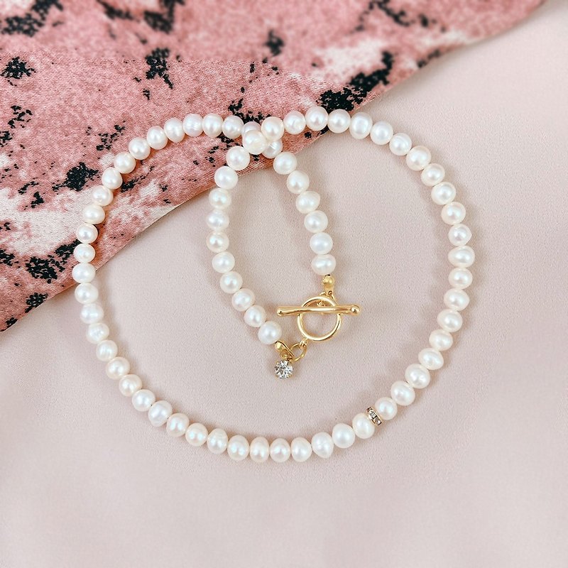 Heartbeat Two-Wear Chain in the Wind | Natural Freshwater Pearl Bronze Bracelet Necklace - สร้อยข้อมือ - โลหะ ขาว