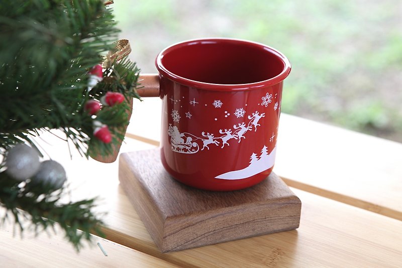 Truvii Christmas Limited wooden handle enamel cup Xmas gift exchange - Teapots & Teacups - Enamel Red