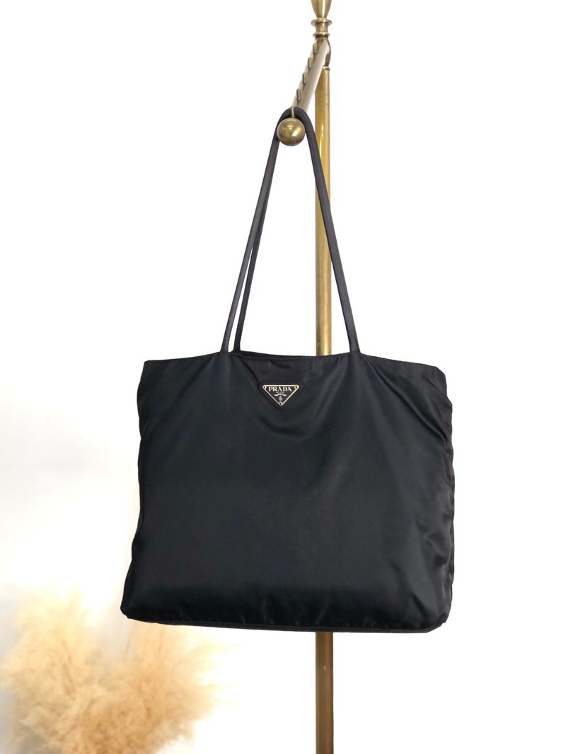 【 日本直送　名牌中古包 】PRADA プラダ トートバッグ ブラック トライアングルロゴ ナイロン vintage ヴィンテージ オールド j68yfg - 手提包/手提袋 - 尼龍 黑色