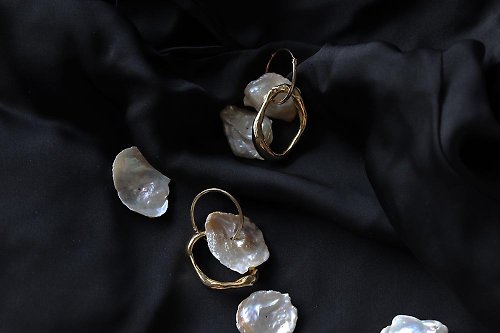 CENTIMONT 環-珍珠雪片耳環(鍍18K金/純銀)