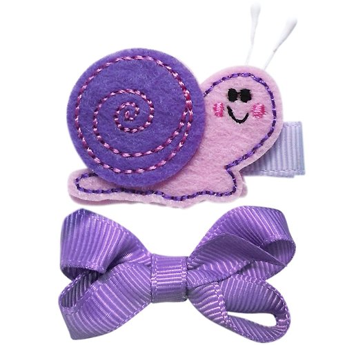 Cutie Bella 美好生活精品館 紫色蝸牛與小蝴蝶結髮夾兩入組 全包布手工髮飾Snail