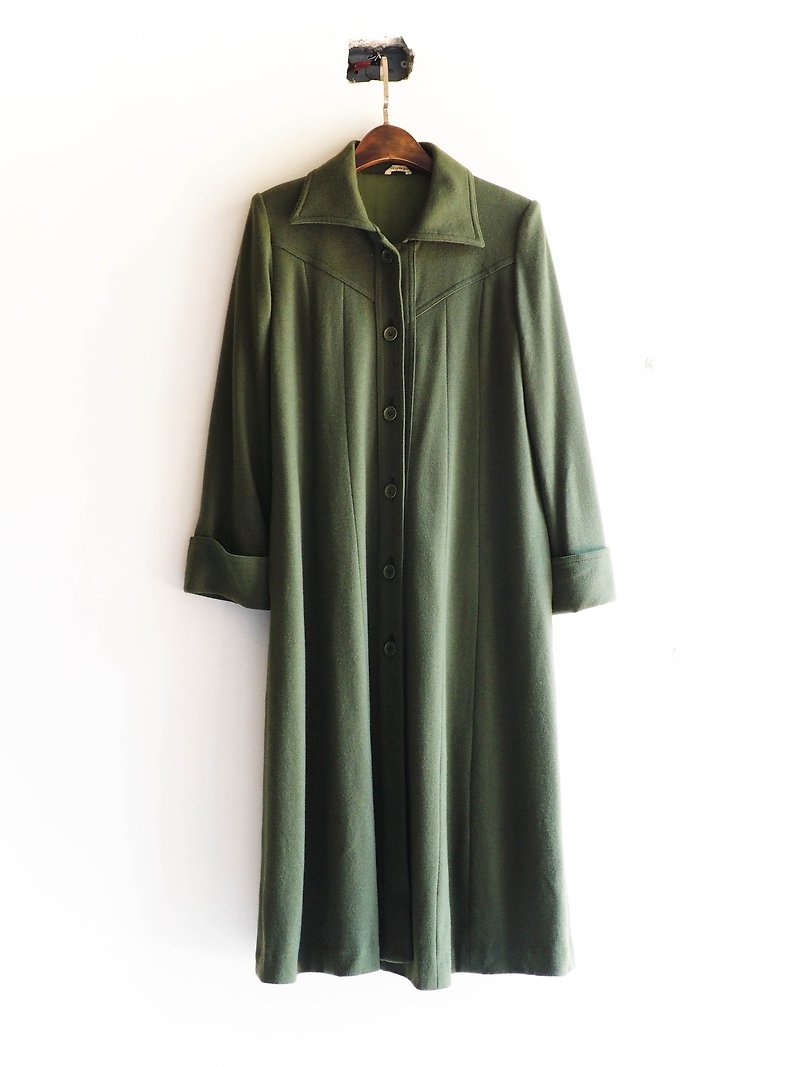 River Water Mountain - green grass Oz field Tian Pei sheep antique fur coat wool wool vintage wool vintage overcoat ㄨ - เสื้อแจ็คเก็ต - ขนแกะ สีเขียว