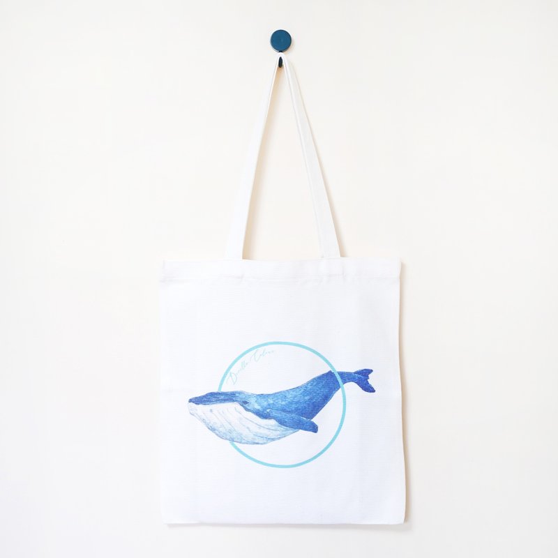 【Whale Does It belong – Blue Whale】Printed Tote Bag - Handbags & Totes - Cotton & Hemp Blue