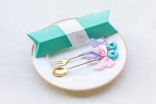 幸福朵朵 婚禮小物 花束禮物 Sweet Love甜甜圈叉子湯匙 (Tiffany盒裝)-禮盒 禮贈品 公關 居家