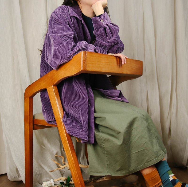 LLBean coarse corduroy shirt 010, dark purple unisex [Tsubasa.Y 古 着 屋] - เสื้อเชิ้ตผู้หญิง - วัสดุอื่นๆ สีม่วง